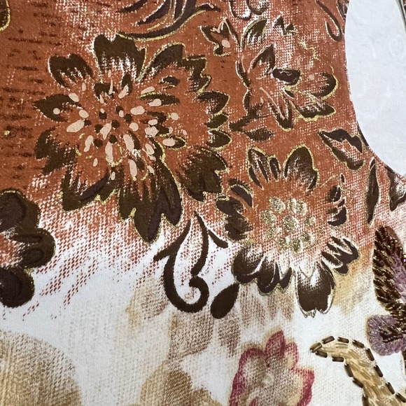 Michelle Nicole Brown Floral Beaded embroidery Keyhole Neck Top glitter XL - Picture 12 of 15